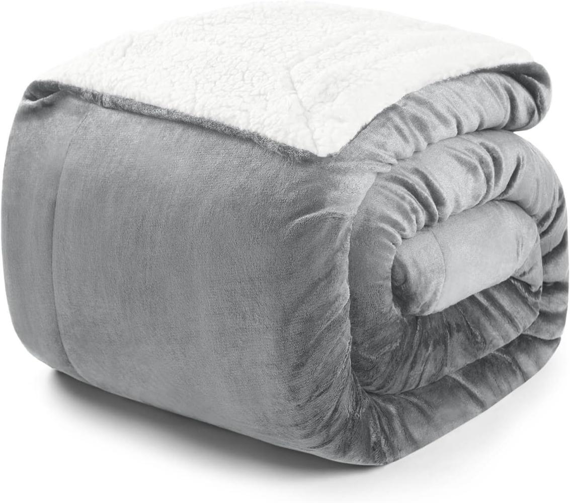 Blumtal Premium Sherpa Kuscheldecke flauschig - Wohndecke Kuscheldecke 230x270 cm - Oeko-TEX zertifizierte Fleecedecke 230x270 cm - Wohn- & Kuscheldecke - Wohndecke 230x270 cm - XXL Kuscheldecke Grau Bild 1