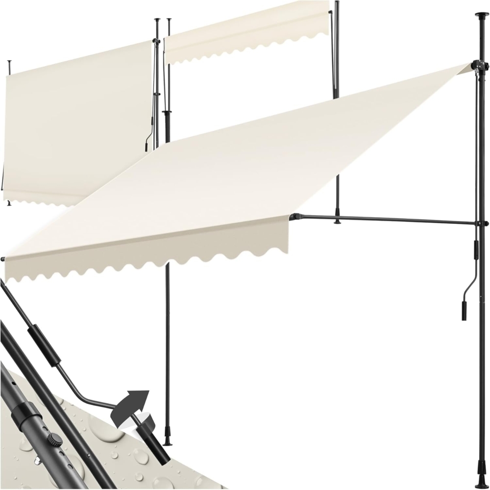 tectake® Klemmmarkise mit Handkurbel, Balkon Markise ohne Bohren, Markise höhenverstellbar, UV-beständig, wasserabweisend, Terrassenüberdachung, Sonnenschutz Terrasse & Balkon, Breite 300 cm - beige Bild 1
