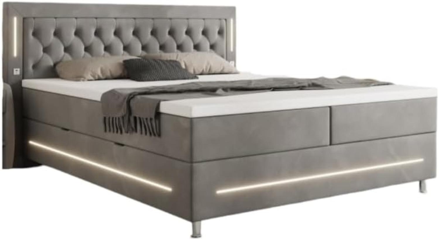 Boxspringbett Vito mit RGB, USB und Stauraum 140x200 Grau H4 Bild 1