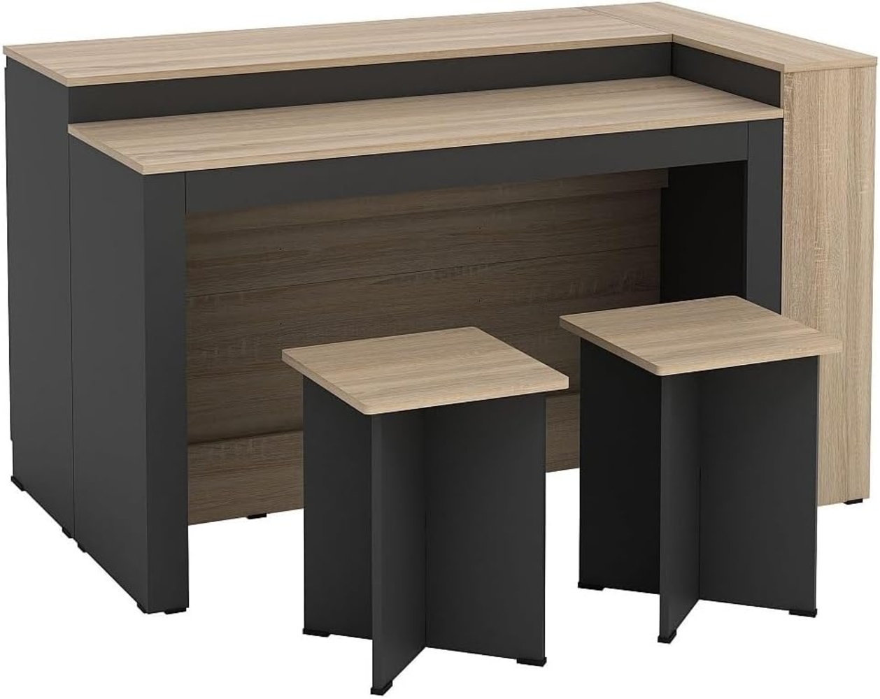Vente-unique - Set zentrale Kücheninsel + 2 Hocker - Schwarz & Holzfarben hell - NUSICE Bild 1