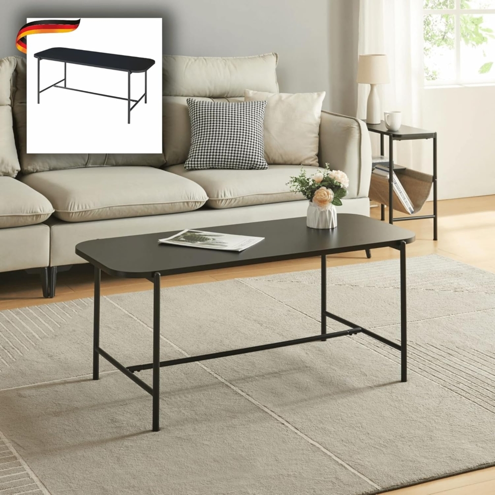 DELUKE® Couchtisch PUYO - 110 x 50 x 45 cm Schwarz Sofatisch abgerundet Stubentisch Wohnzimmertisch Kaffeetisch Beistelltisch Tisch für Couch Bild 1