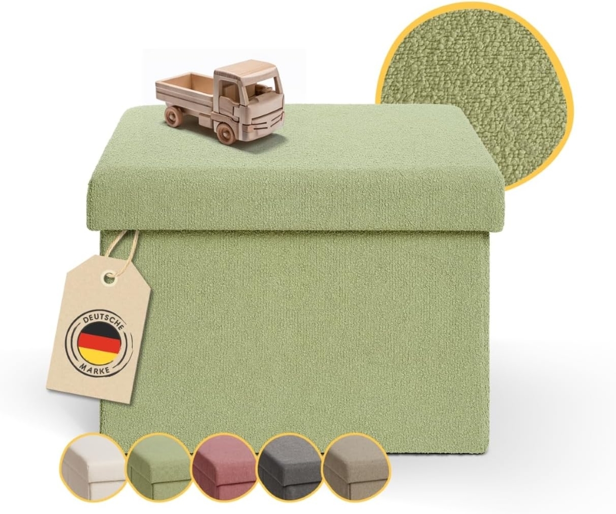 Laleni Sitzbank mit Stauraum - Truhenbank mit Stauraum 41x31 cm - kleine Sitztruhe mit Stauraum - Sitzwürfel - Aufbewahrungsboxen - Sitzbank klein - Polsterhocker - Sitz Hocker - Teddy Ottoman Grün Bild 1