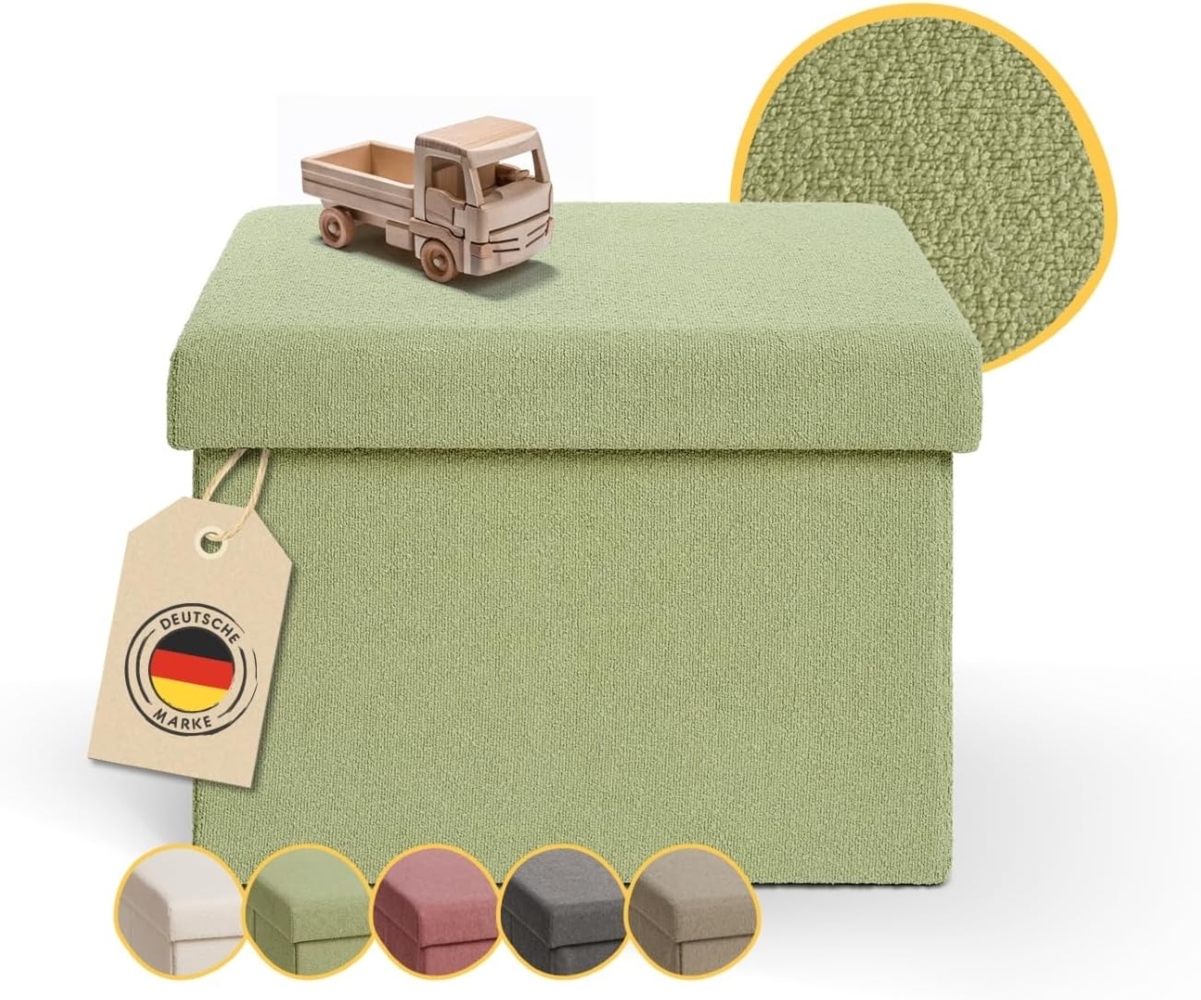 Laleni Sitzbank mit Stauraum - Truhenbank mit Stauraum 41x31 cm - kleine Sitztruhe mit Stauraum - Sitzwürfel - Aufbewahrungsboxen - Sitzbank klein - Polsterhocker - Sitz Hocker - Teddy Ottoman Grün Bild 1
