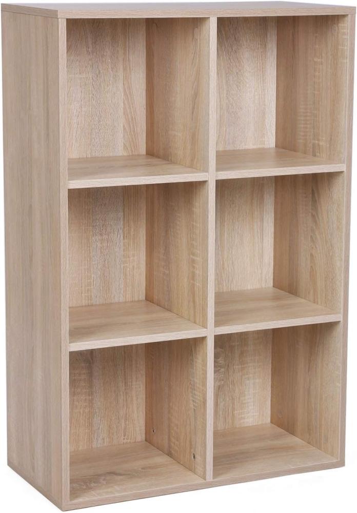 Vasagle Bücherregal mit 6 Fächern, Holzregal, Würfelregal, Aufbewahrungsregal, 65,5 x 97,5 x 30 cm, Eichen-Optik, LBC203H Bild 1