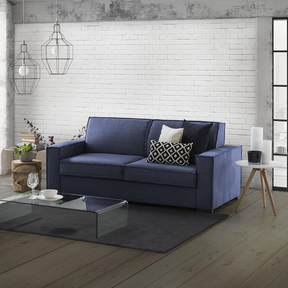 Talamo Italia - Festes Sofa Manuela, Großes 2-Sitzer-Sofa, 100% Made in Italy, Wohnzimmersofa aus Stoff, mit Standard-Armlehnen, Cm 200x95h90, Blau Bild 1