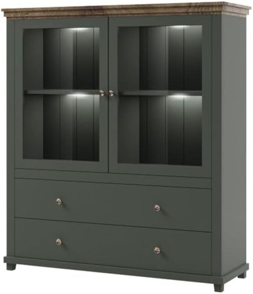 Highboard "Evora" Vitrinenschrank 126cm grün eiche lefkas Landhaus-Stil Bild 1