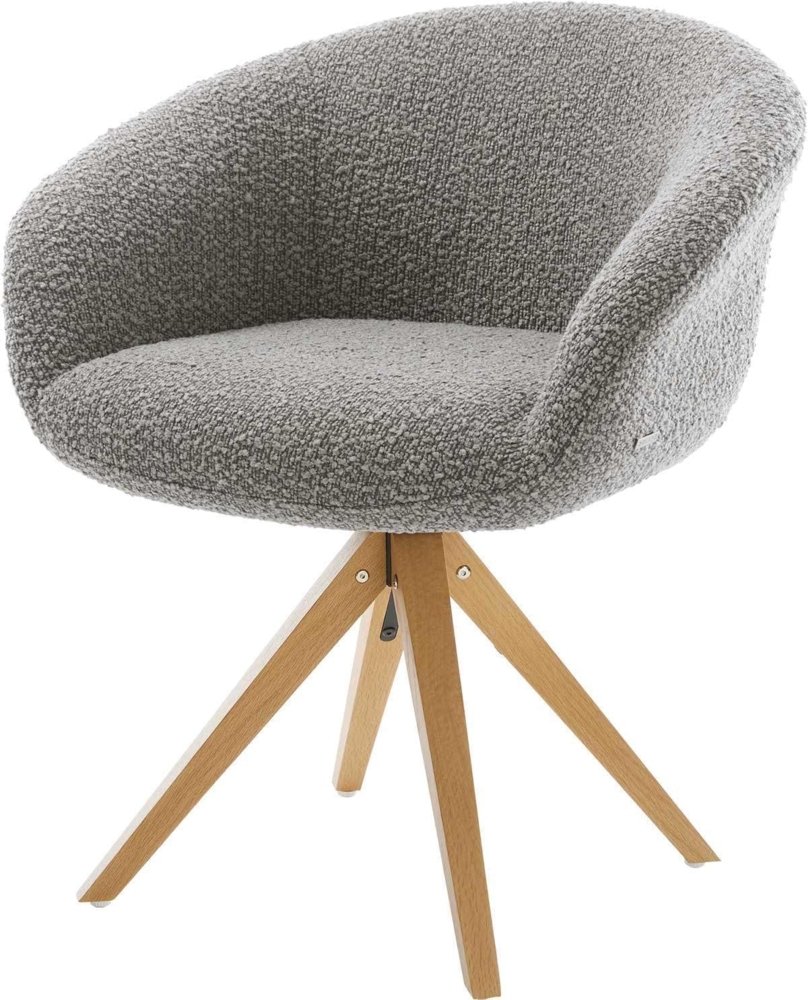 Drehstuhl Vinka-Flex mit Armlehnen Bouclé Silbergrau Holzgestell kantig Natur 180° drehbar Taschenfederkern Bild 1