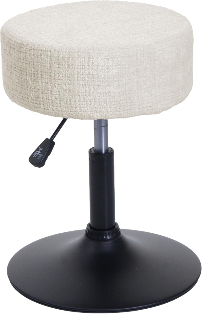 Hocker HWC-C22, Sitzhocker Schminkhocker, höhenverstellbar drehbar Ø 37cm Stoff Chenille (465g/m²) FSC® ~ creme-weiß Bild 1