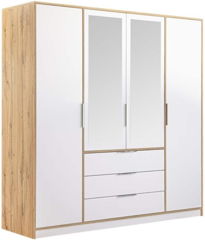 Vente-unique - Kleiderschrank mit 4 Türen & 3 Schubladen - Mit Spiegel - 196 cm - Holzfarben & Weiß - LAMIKI Bild 1
