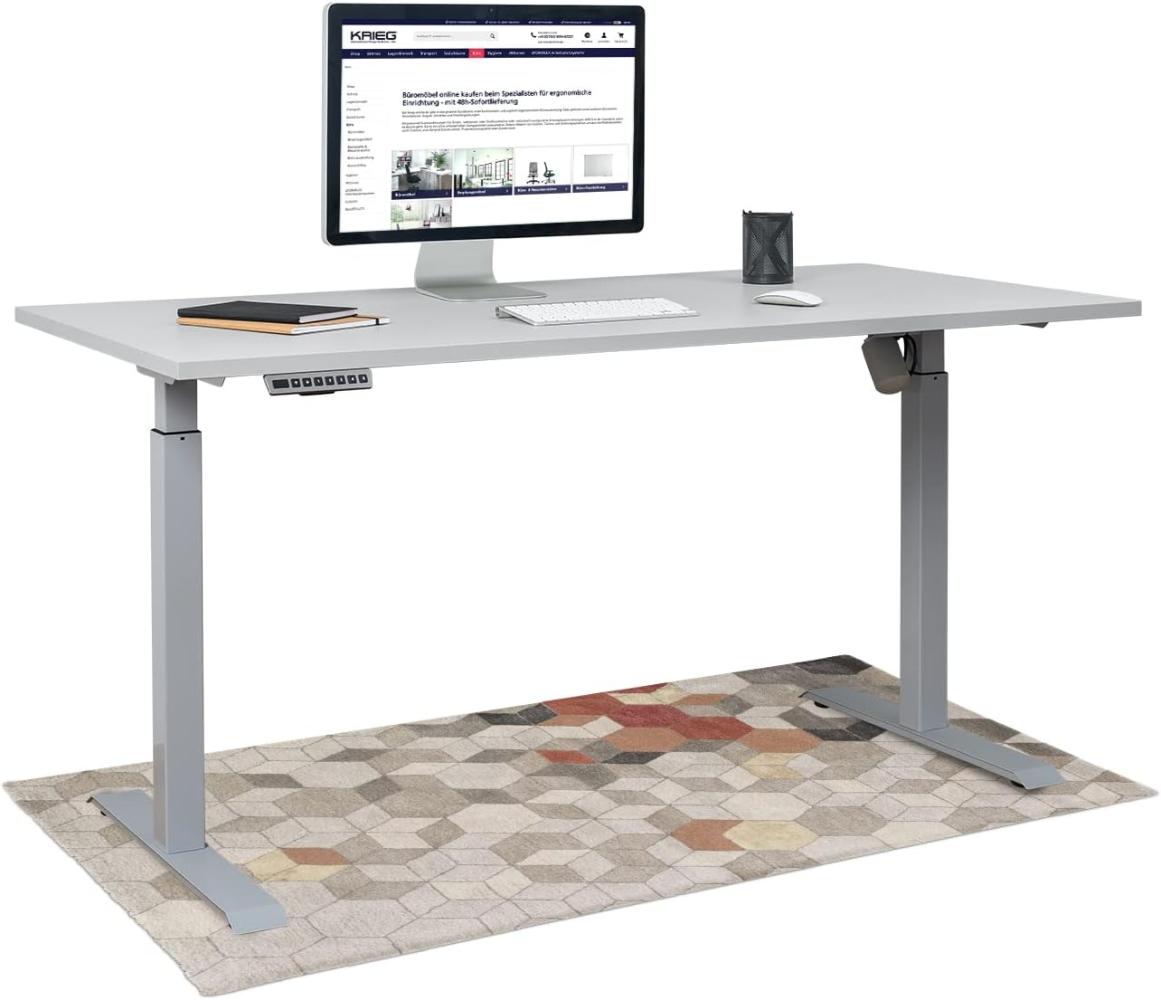 HighDesk SMART Höhenverstellbarer Schreibtisch (Silber + Grau I 120 x 80 cm) - Elektrischer Sitz- & Stehtisch mit Tischplatte - Stehschreibtisch Elektrisch Höhenverstellbar - von Krieg Bild 1