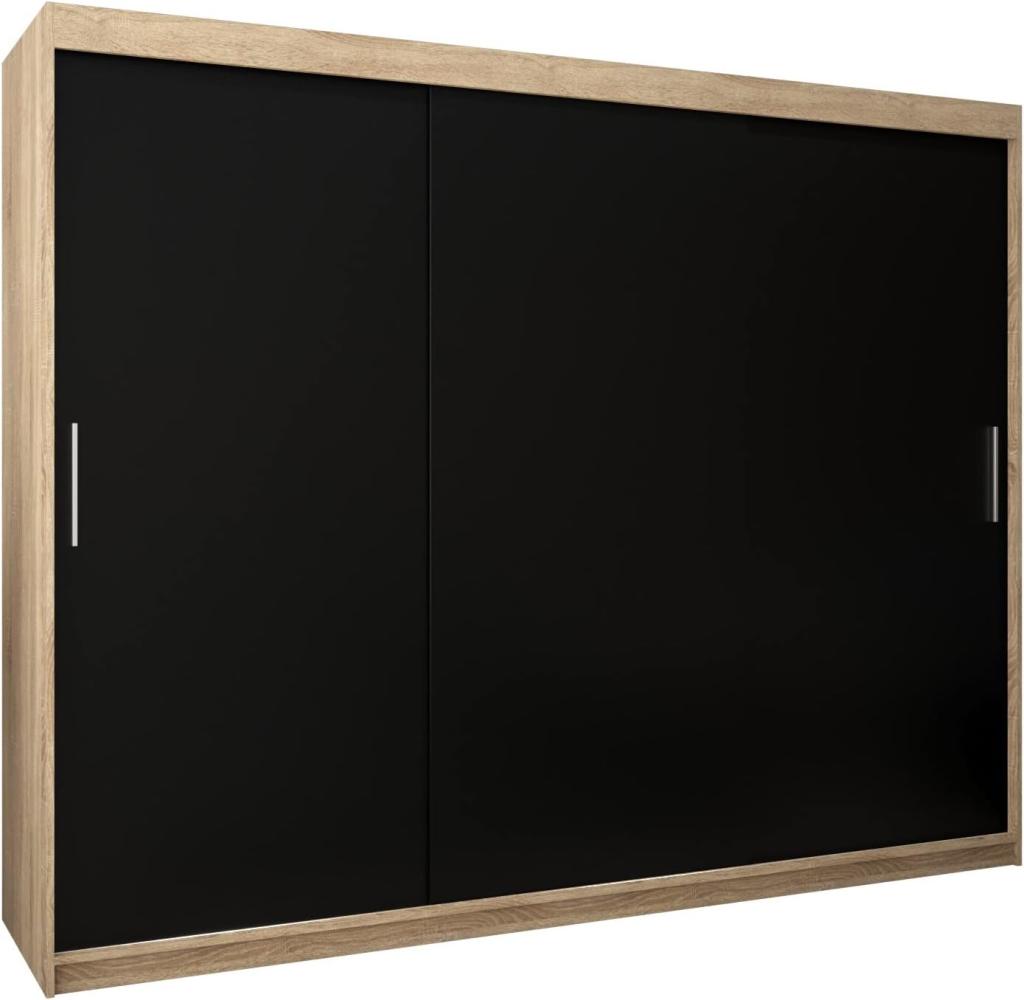 Kryspol Schwebetürenschrank Tokyo 250 cm Kleiderschrank mit Kleiderstange und Einlegeboden Schlafzimmer- Wohnzimmerschrank Schiebetüren Modern Design (Sonoma + Schwarz) Bild 1