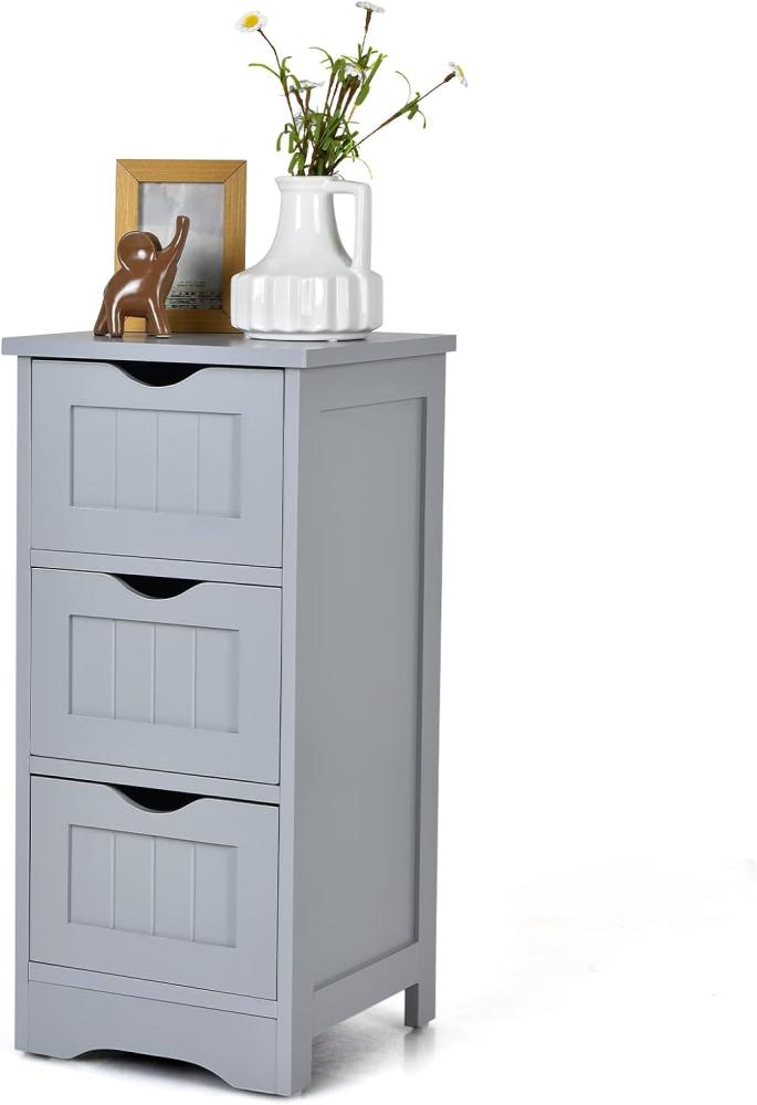 COSTWAY Badezimmerschrank Badschrank, Bodenschrank Toilettenschrank mit 3 Schubladen, Standschrank Midischrank freistehend für Badezimmer Wohnzimmer Küche Bild 1