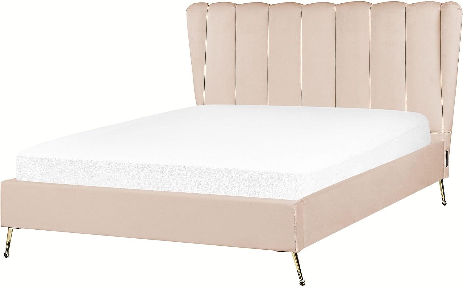 Bett mit Lattenrost MIRIBEL 140 x 200 cm Samtstoff Beige Bild 1