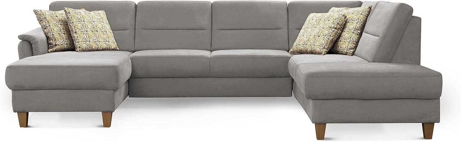 CAVADORE Wohnlandschaft Palera / U-Form Sofa mit Schlaffunktion, Stauraum und Federkern / 314 x 89 x 212 / Mikrofaser, Hellgrau Bild 1