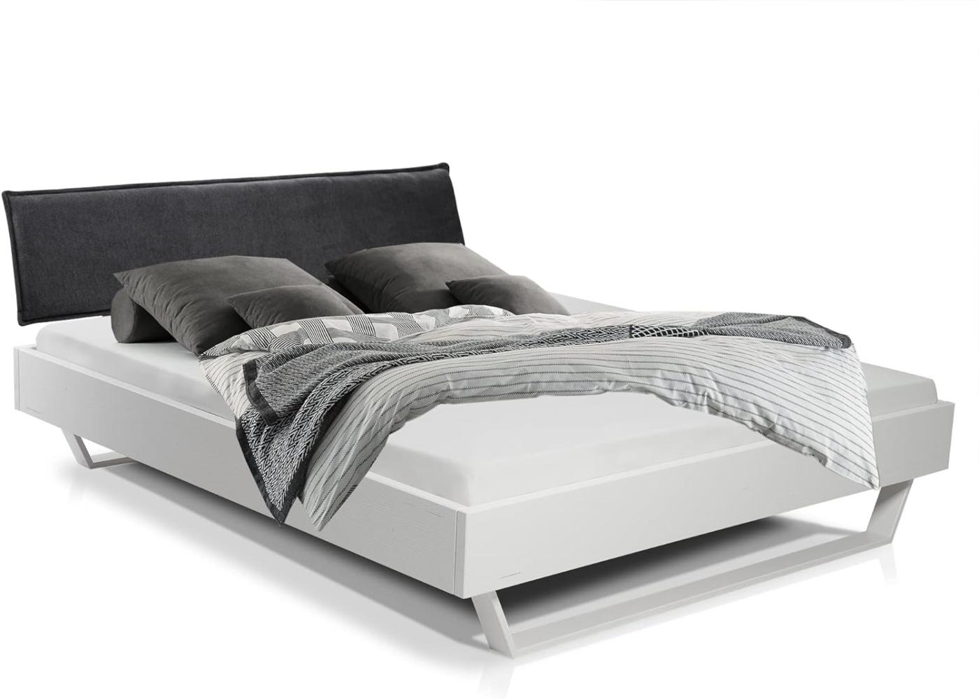 Möbel-Eins LUKY Kufenbett mit Polsterkopfteil, Material Massivholz, Fichte massiv, Kufen weiss weiss 140 x 200 cm Stoff Anthrazit Bild 1