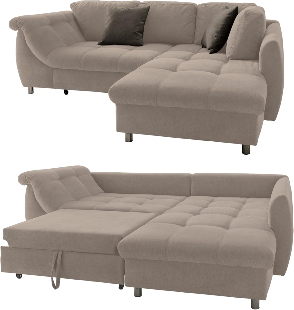 luma-home Ecksofa 17009, mit Bettkasten 250x190 cm, Ottomane rechts, Bettfunktion, Wellenunterfederung, Mikrofaser Hell-Braun Bild 1