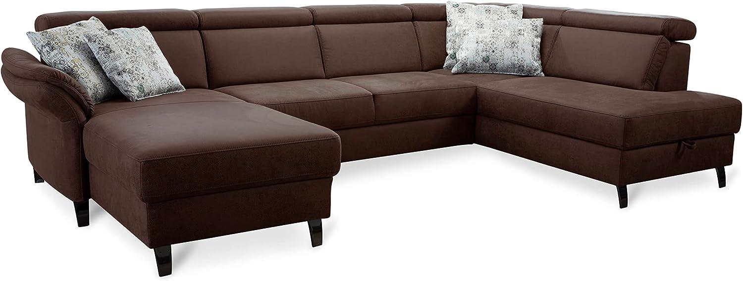 Cavadore Wohnlandschaft Ammerland mit Federkern, Schlafsofa mit Longchair links und Ottomane rechts, inkl. Kopfteilverstellung, 317 x 84 x 193, lederoptik cognac Bild 1