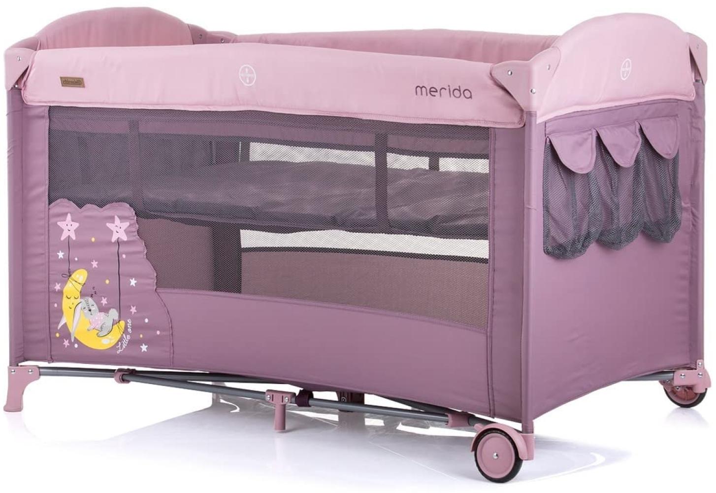 Chipolino Reisebett, Beistellbett Merida zwei Ebenen seitliche Öffnung Tasche rosa pink Bild 1