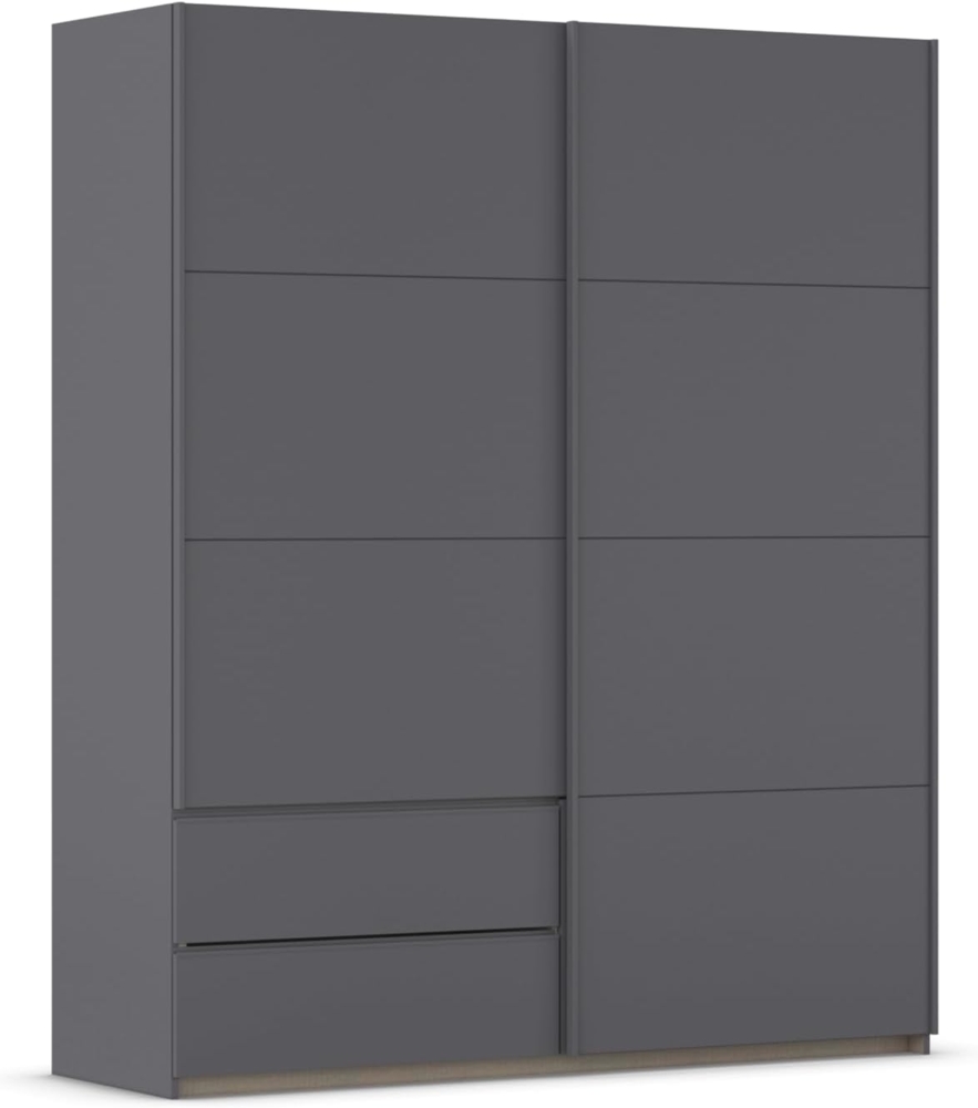 Rauch Möbel Stoke, Schwebetürenschrank, Kleiderschrank, Schrank, Garderobe, 2-türig, 2 Schubladen, Farbe Grau metallic, Schwarz, Griffleisten Grau metallic, 175 x 210 x 59 cm Bild 1