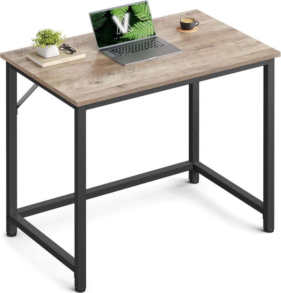 VASAGLE Schreibtisch im Industrie-Design, Metallgestell, Greige meliert-tintenschwarz, 50 x 80 x 76 cm Bild 1