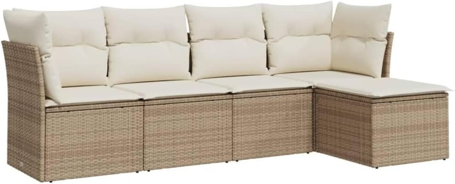 vidaXL 5-tlg. Garten-Sofagarnitur mit Kissen Beige Poly Rattan 3249397 Bild 1