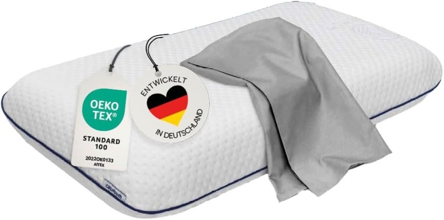 casimum Nackenstützkissen Comfort Nackenkissen klassische Form & große Liegefläche, Füllung: Memory Foam, Bezug: Grau, Seitenschläfer, Rückenschläfer, Ergonomisches Nackenkissen, HWS Kopfkissen, 70x40 cm, mit grauem Bezug Bild 1