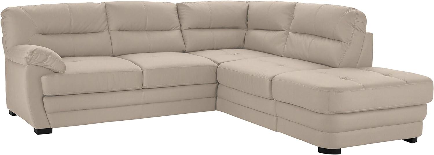 Mivano Ecksofa Royale / Zeitloses L-Form-Sofa mit Schlaffunktion, kleinem Bettkasten, Ottomane und hohen Rückenlehnen / 246 x 90 x 230 / Lederoptik, hellbraun Bild 1