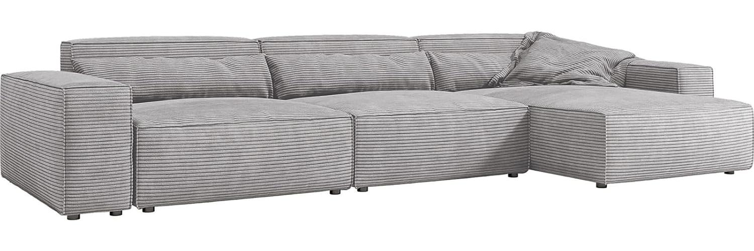 Ecksofa Sirpio XL 370x170 cm Cord Silbergrau Recamiere variabel Bild 1