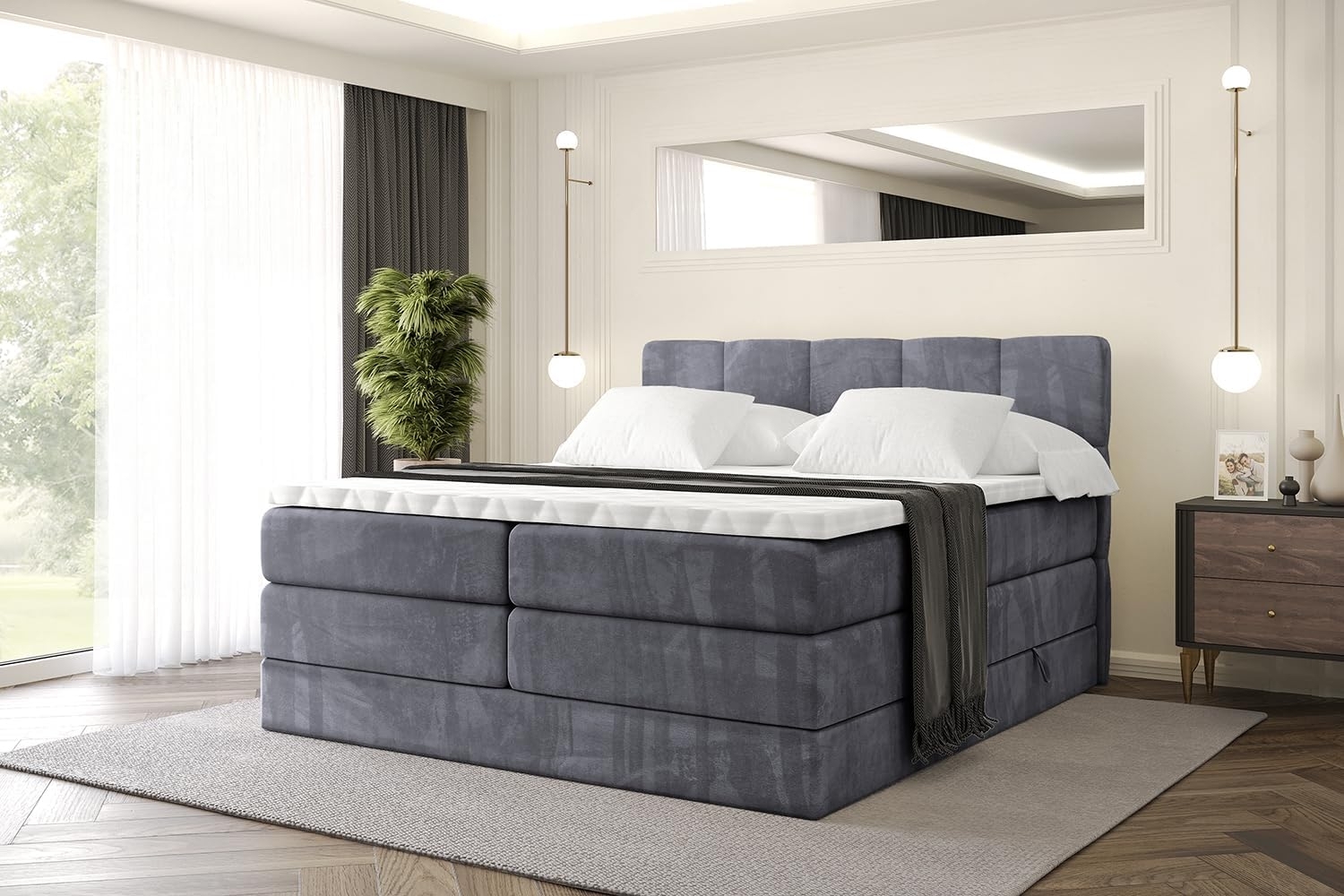 ALTDECOR Boxspringbett LIRO KING (Multipocket-Matratze H4, H3 Matratze Bonellfederung, Topper, Kopfteil) Bild 1