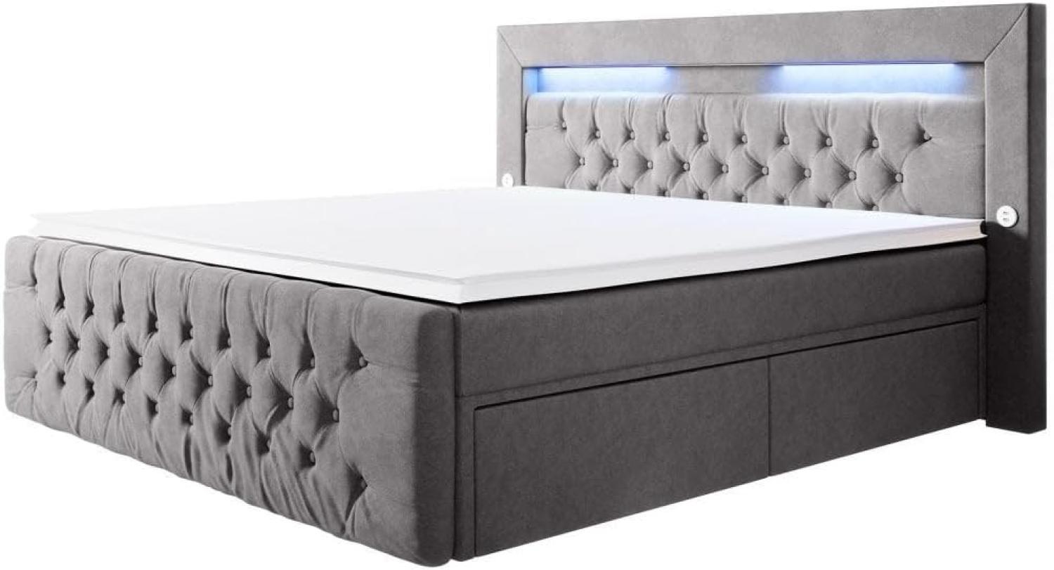 Boxspringbett Sunshine mit indirekter Beleuchtung, USB und Stauraum 140x200 Grau H4 Bild 1