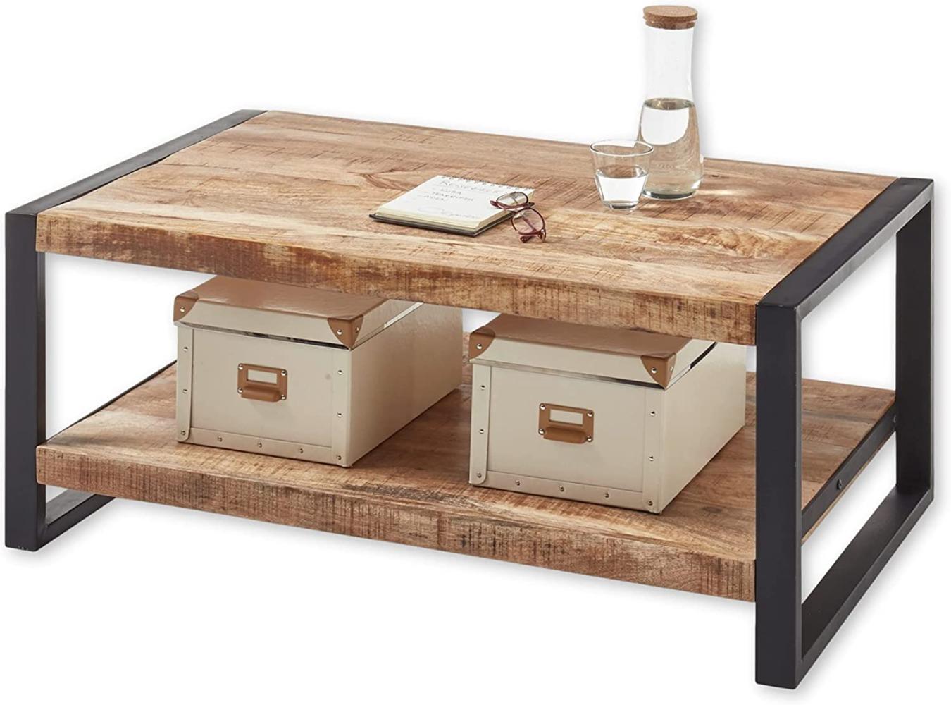 Couchtisch 'BUBON', Mangoholz massiv, Metallgestell schwarz, ca. 110x65 cm Bild 1