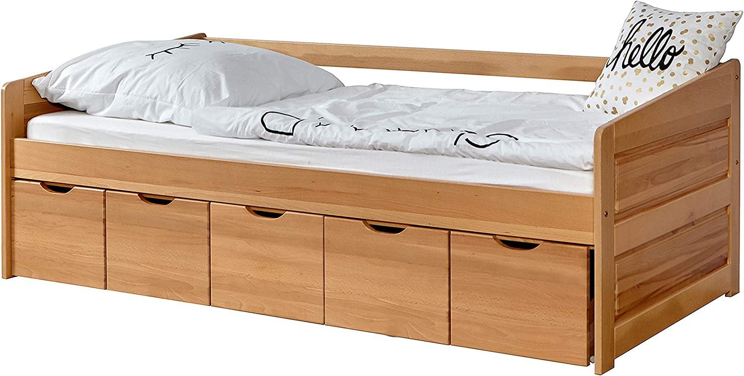 Ticaa Sofabett 'Micki' 90x200 Buche massiv - mit 5er Schubkästen - natur Bild 1