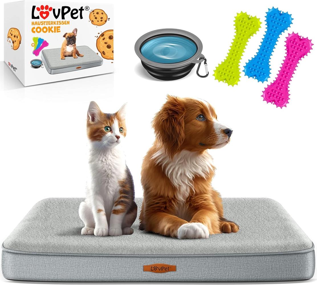 LovPet® Hundebett orthopädisches Hundekissen Hundekorb Cookie, Inkl. Napf + 3X Kauknochen, Hundesofa für Kleine, Mittelgroße & Große Hunde, Bezug abnehmbar und waschbar Grau / Hellgrau, XL (112 x 81 x 7.6cm) Bild 1