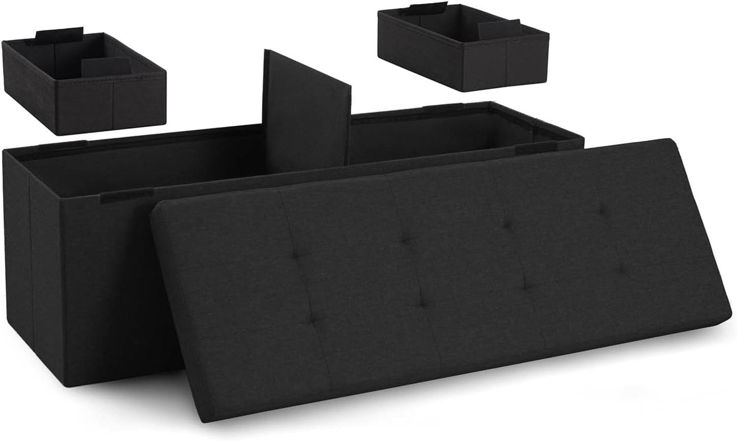 Blumtal Sitzbank mit Stauraum + 2 extra Boxen - Truhenbank mit Stauraum 110 x 38 x 38 cm - Sitztruhe mit Stauraum - Bequemer Hocker mit Stauraum - Sitzbox mit Stauraum - Ottomane - Sitzbox in Schwarz Bild 1