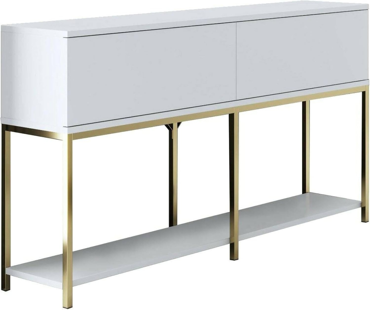 Dmora - Kommode Altair, Wohnzimmerbuffet, Wohnzimmer-Sideboard, Moderne Küchen-Speisekammer, 150x30h80 cm, Weiß und Gold Bild 1