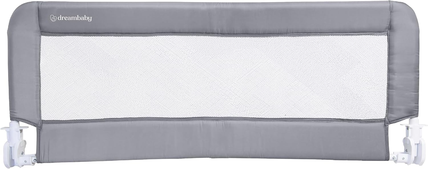 Dreambaby Milan Bettgitter für Kleinkinder, extra hohe, gepolsterte Bettgitter, geeignet für flache Bettgestelle bis Kingsize-Matratzen, Maße: 110 cm breit x 45,5 cm hoch, Grau Bild 1