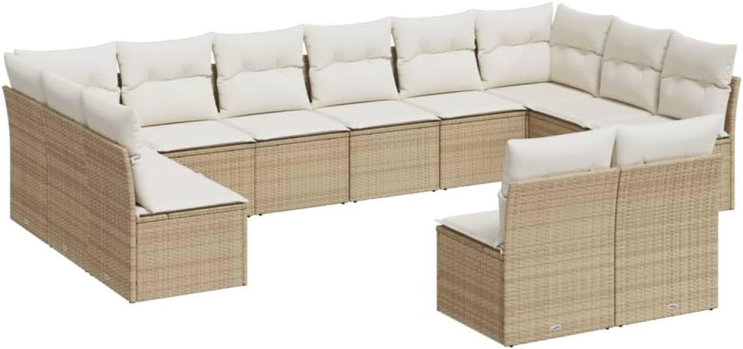 vidaXL 12-tlg. Garten-Sofagarnitur mit Kissen Beige Poly Rattan Bild 1