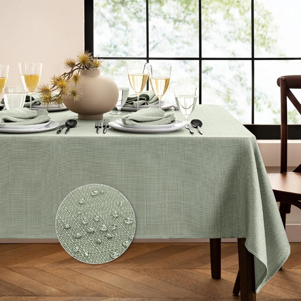 Elrene Home Fashions Laurel Tischdecke mit Fester Textur, Wasser- und schmutzabweisend, rechteckig, 152x253 cm, Salbeigrün Bild 1
