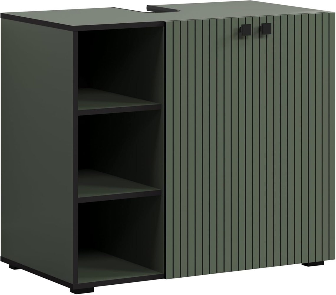 trendteam smart living - PureBliss - Waschbeckenunterschrank - Grün - Rillenoptik - 3 offene Fächer + 1 Einlegeboden - (BxHxT) 90 x 79 x 53 cm - edle Metallgriffe Bild 1