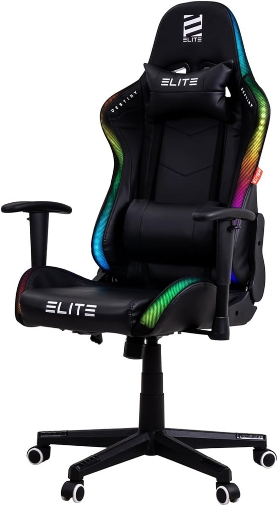 ELITE Gaming Stuhl DESTINY Gamer Bürostuhl Racing Chair bis 170kg - auch als RGB - Schreibtischstuhl Chefsessel Sessel Drehstuhl Chair Gamingstuhl Gaming-Stuhl (RGB - Schwarz) Bild 1