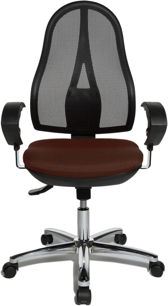 Topstar Open Point SY Deluxe, ergonomischer Syncro-Bandscheiben-Drehstuhl, Bürostuhl, Schreibtischstuhl, inkl. Armlehnen (höhenverstellbar), Stoff, dunkelbraun Bild 1