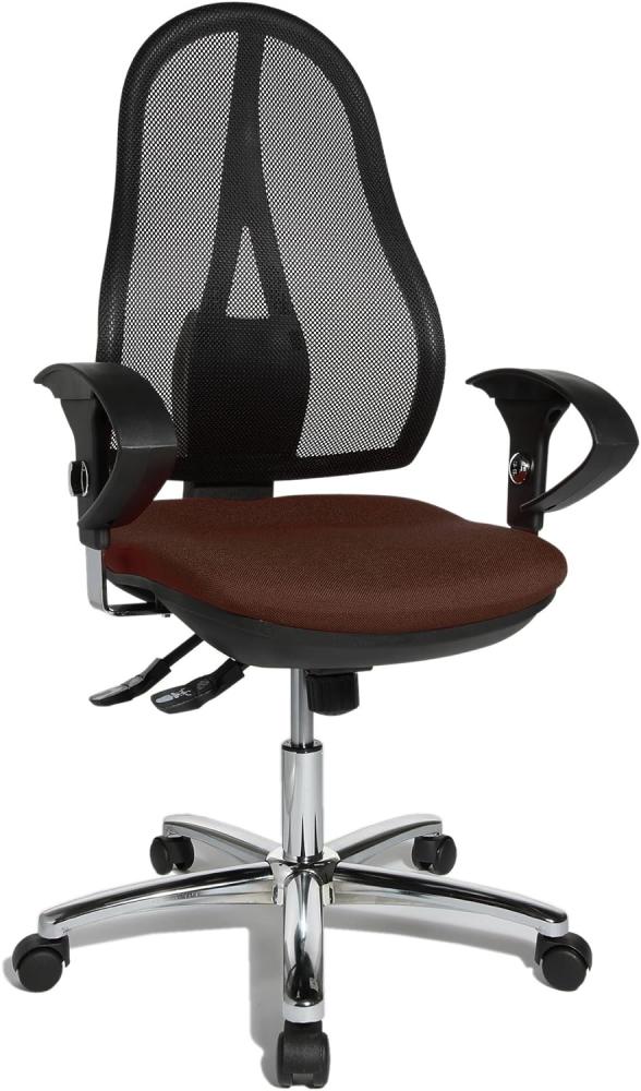 Topstar Open Point SY Deluxe, ergonomischer Syncro-Bandscheiben-Drehstuhl, Bürostuhl, Schreibtischstuhl, inkl. Armlehnen (höhenverstellbar), Stoff, dunkelbraun Bild 1