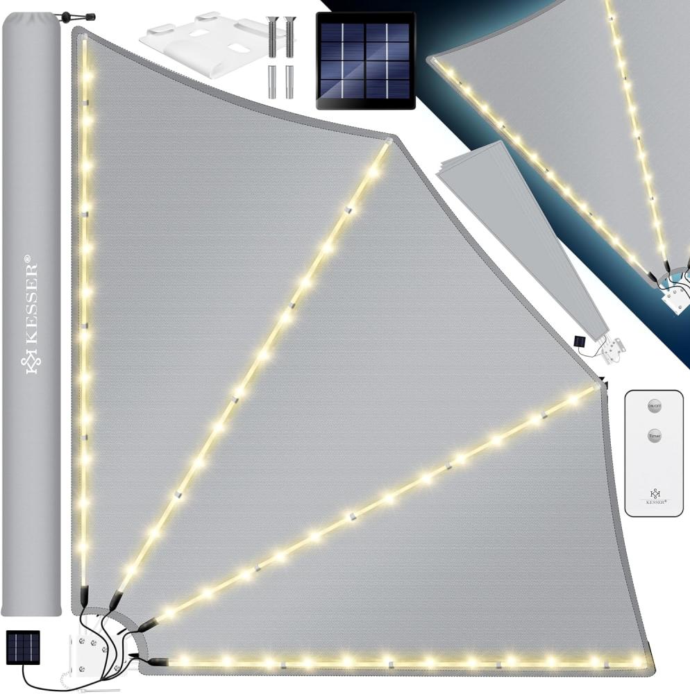 KESSER® Balkonfächer mit LED | klappbar mit Wandhalterung | 140x140cm | Sichtschutz Balkon Windschutz | Balkonsichtschutz | Seitenmarkise | witterungsbeständig | inkl. Montagematerial Hellgrau Bild 1