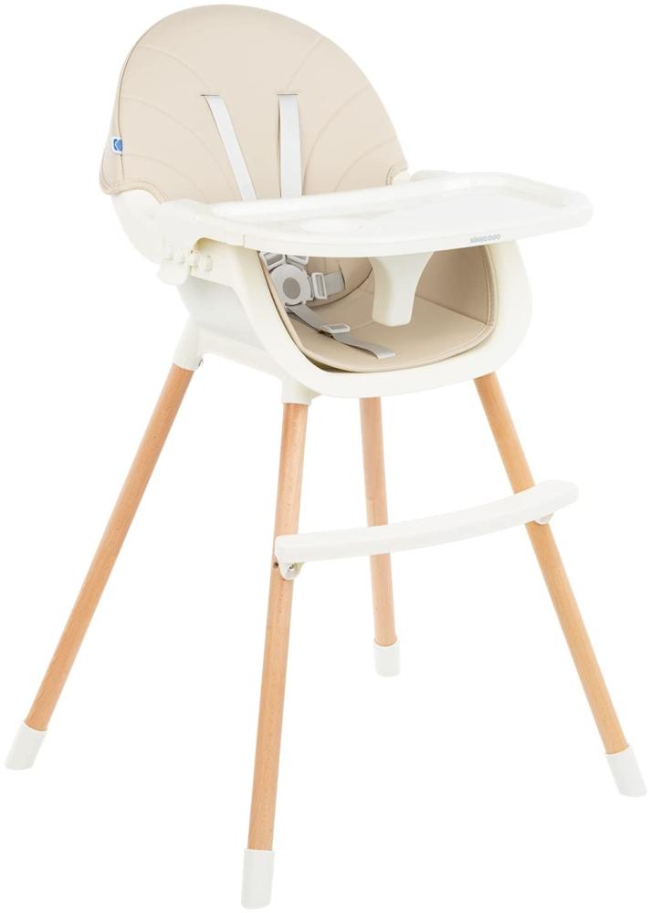 Kikkaboo Kinderhochstuhl Nutri 2 in 1 Holzbeine Fußstütze abnehmbares Tablett beige Bild 1