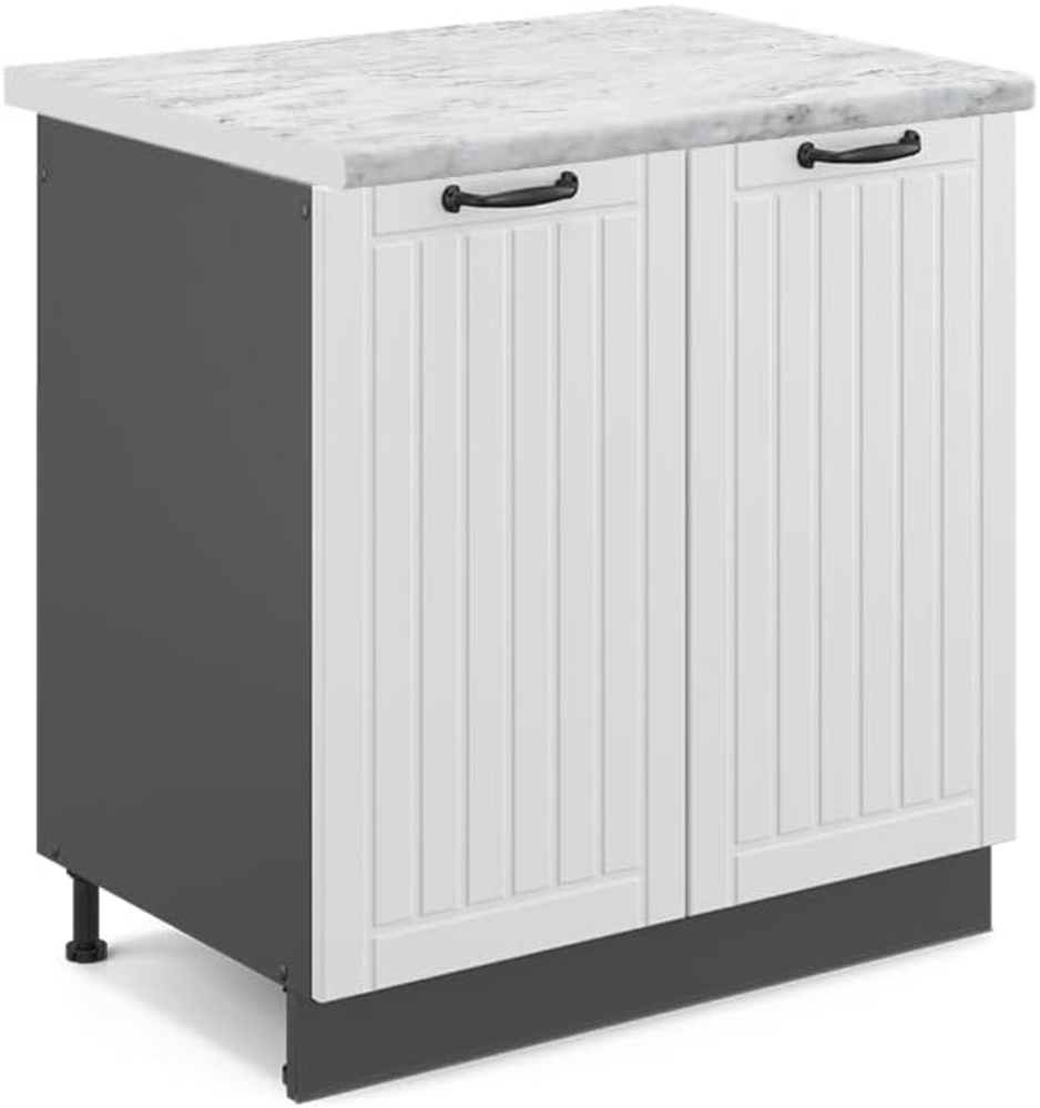 Vicco Spülenunterschrank Fame-Line, Weiß Landhaus/Anthrazit, 80 cm, AP Marmor Bild 1