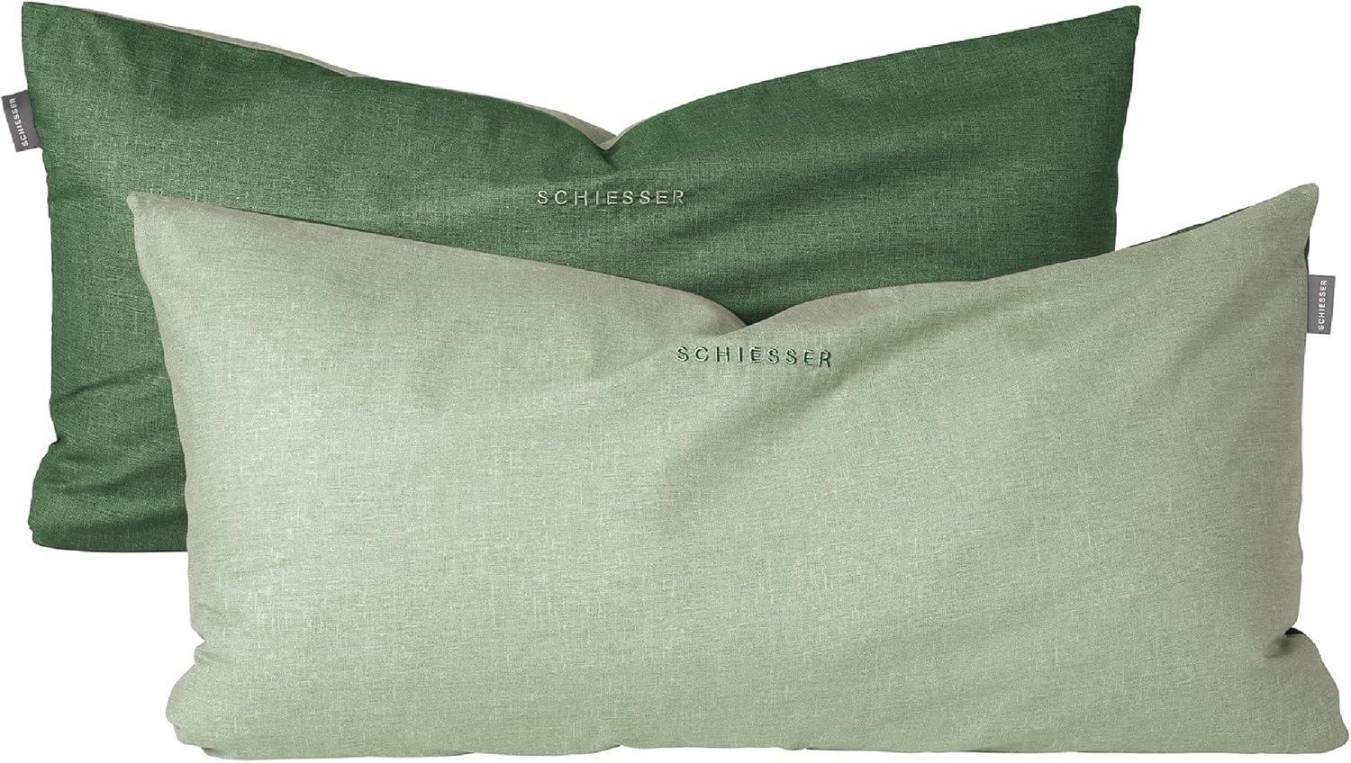 Schiesser Kissenhüllen, 2 Stück, Wendeoptik, Made in Green, Baumwolle in Renforcé-Qualität, 40x80 cm, Hellgrün-Grün Bild 1