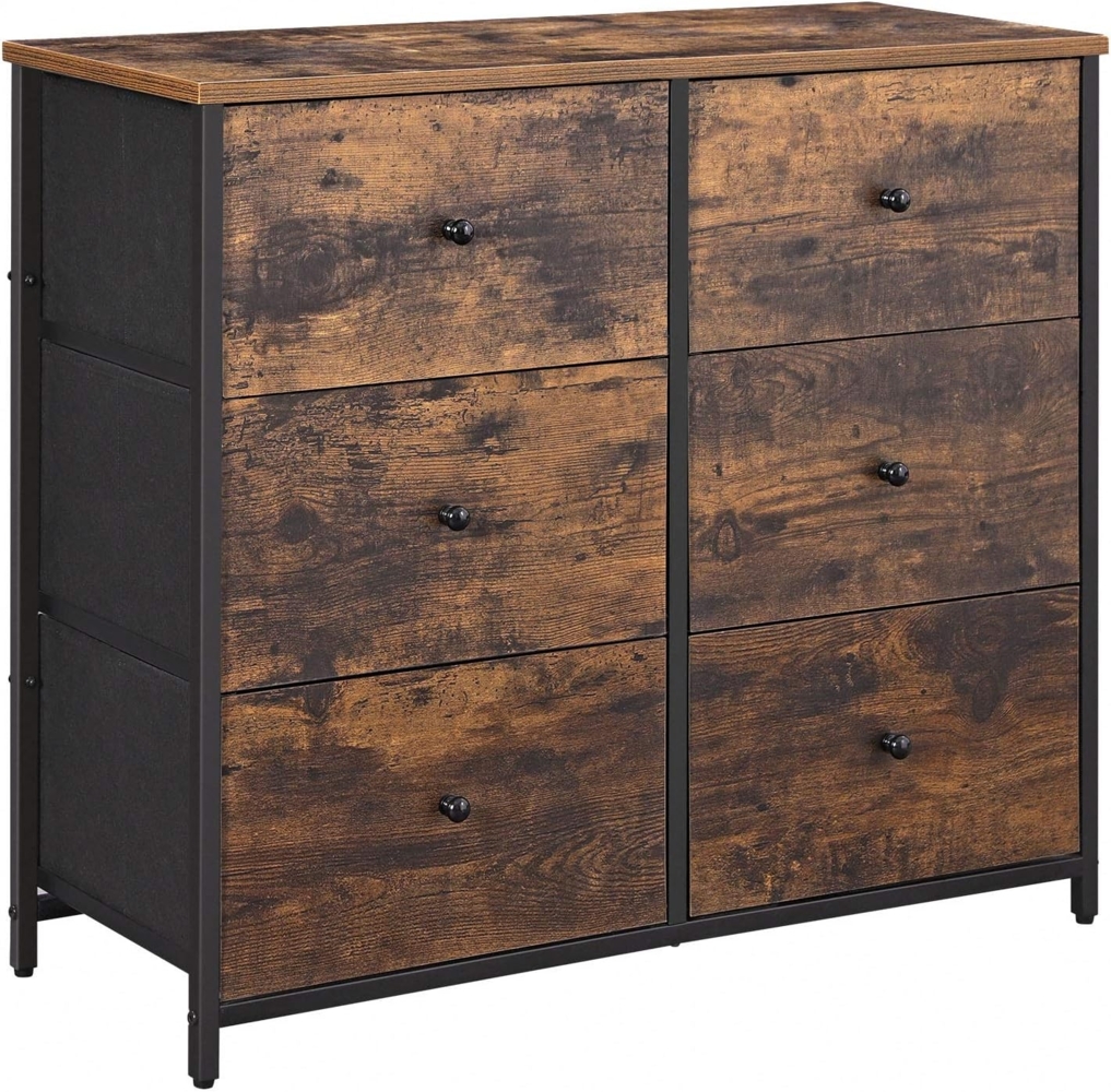 Songmics Kommode, Schrank, 6 Stoffschubladen mit MDF-Front, Metallgestell, bis 25 kg belastbar, Industrie-Design, für Kinderzimmer, Schlafzimmer, Flur, vintagebraun-schwarz LGS23H Bild 1