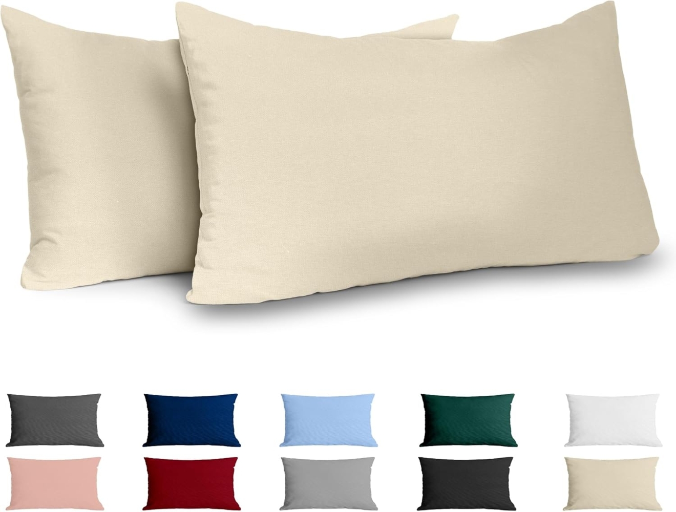 Kissenbezug 40x80 Renforcé Baumwolle (2er-Set) - Beige - Dicht gewebt mit 57 Fäden/cm² - Kissenbezug 40x80 cm - Oeko Tex Zertifiziert - Dreamzie Bild 1