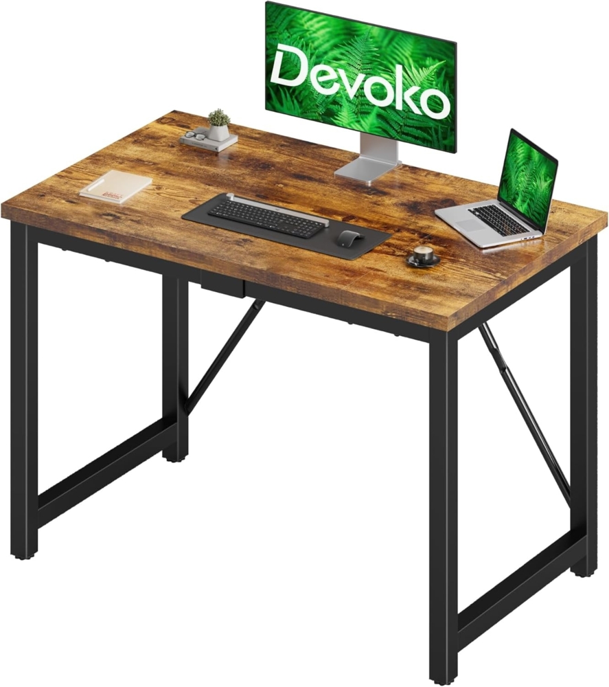 Devoko Schreibtisch Tisch Computertisch, 100 x 60 x 75 cm Laptop-Schreibtisch, Vintage braun Bild 1