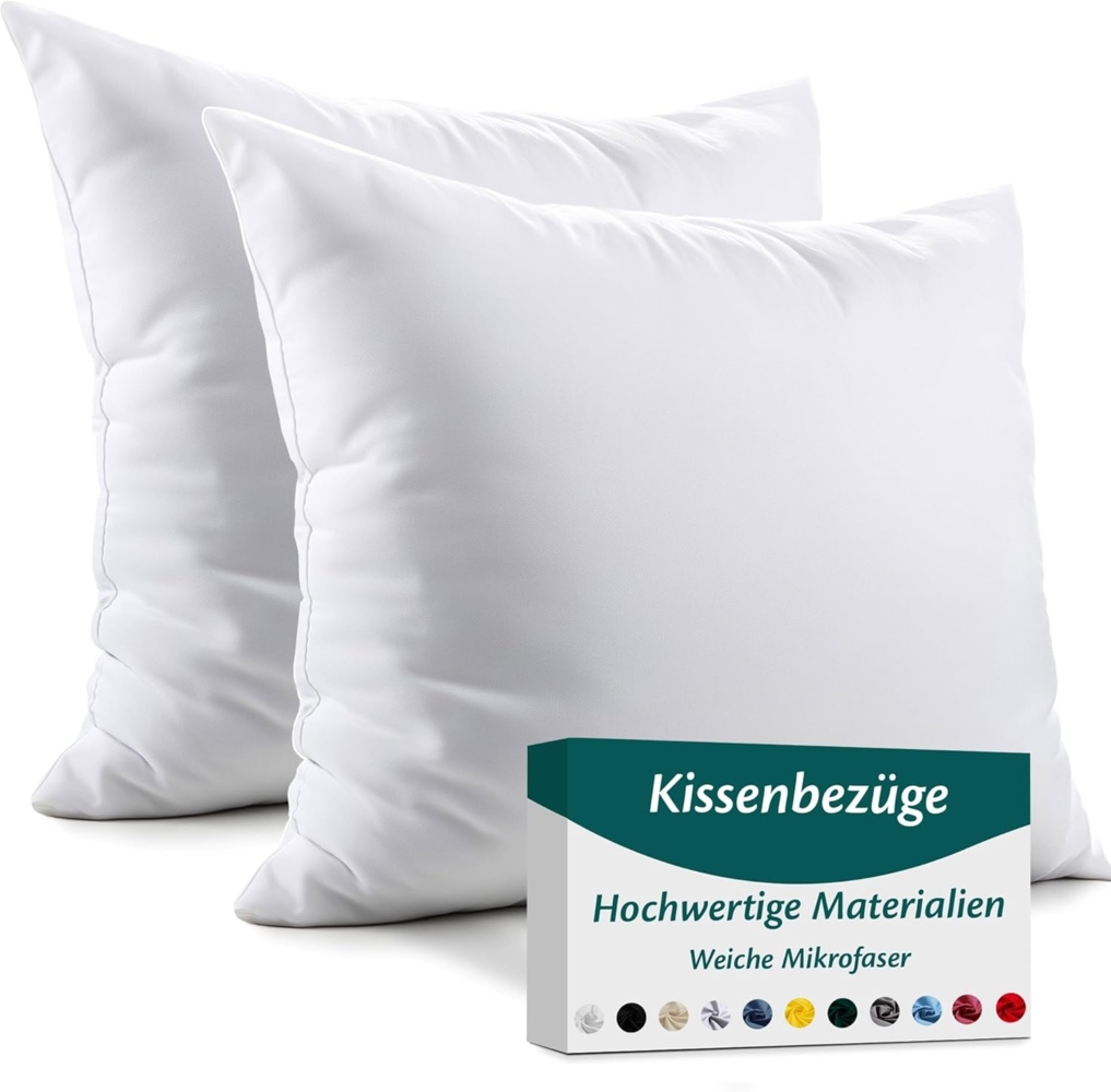 Kissenbezug 60x60 Mikrofaser Premium 2er Set Kissenhülle Deko für Kissen Sofa/Bett Stoff Superweicher Resistent Hypoallergen Anti-Milben Atmungsaktiv Kopfkissenbezug mit Verdecktem Zip Voll Waschbar Bild 1